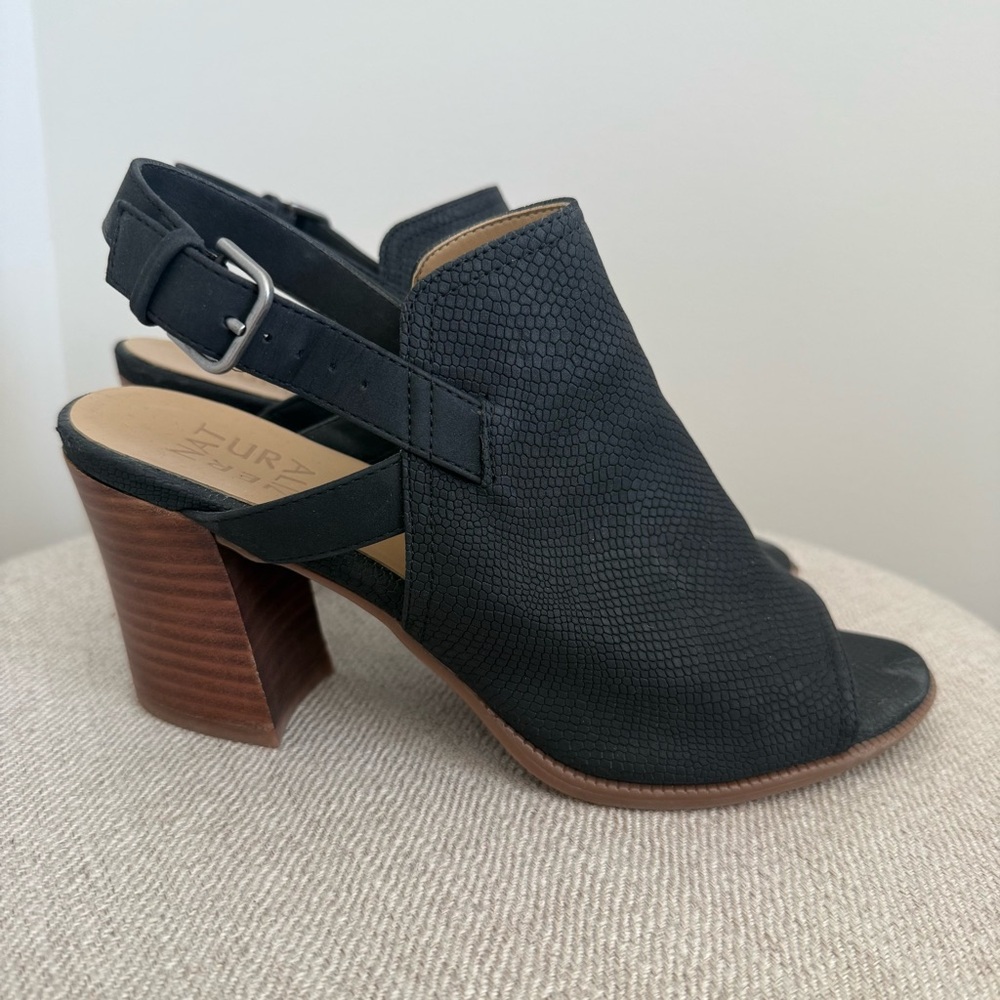 Naturalizer Stacked Heel Booties, Open-Toe- Black-Ryder Heeled Bootie